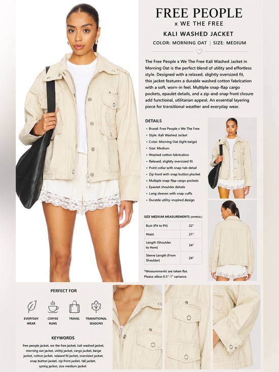 We The Free Jackets & Blazers - Free People x We The Free Kali Washed Utility Jacket Morning Oat Medium